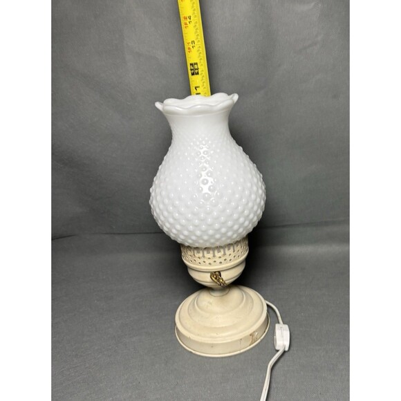 Vintage Milk Glass Boudoir Lamp Hobnail & Brass Electric Footed Footed-WORKS - Picture 7 of 8